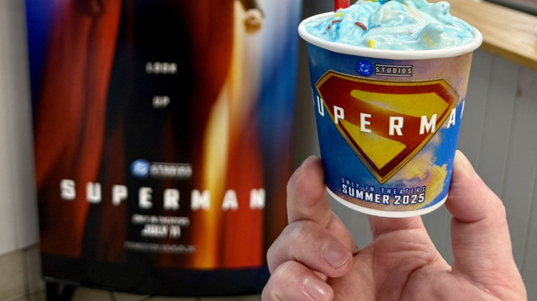 Blue Superman Blizzard in front of a Superman movie poster