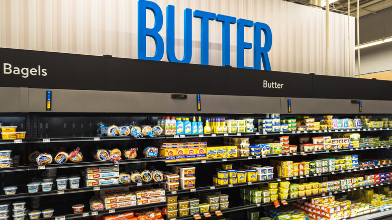Grocery store dairy Aisle with butter