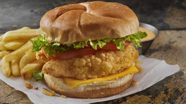 Fish sandwich with French fries