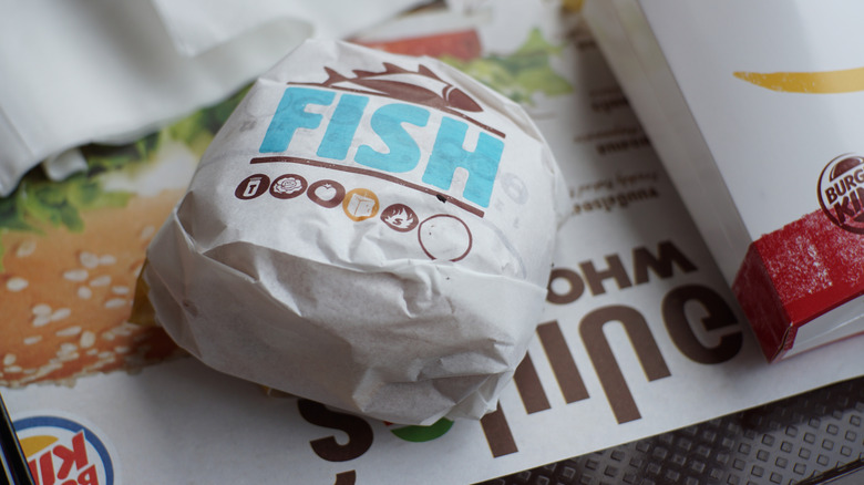 Burger King fish sandwich on a tray