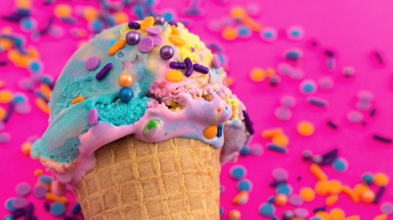 Cotton candy ice cream cone