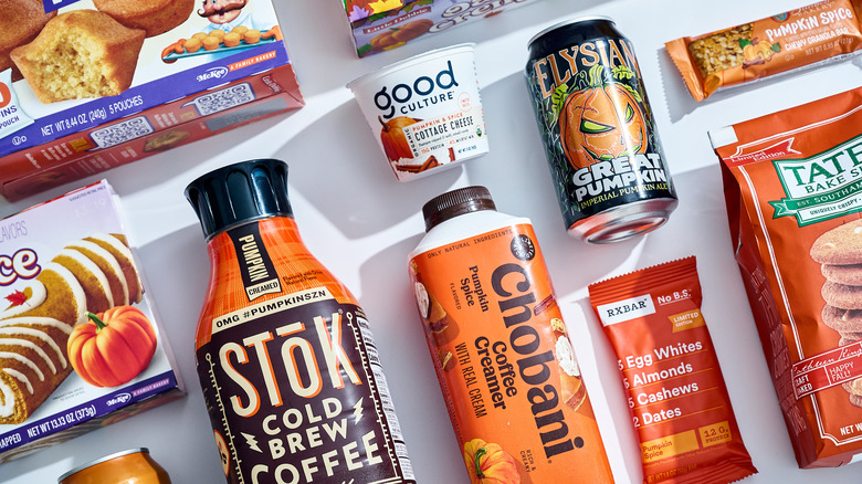 Pumpkin spice products on a table together.