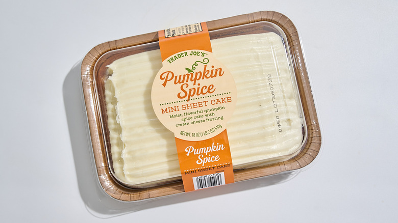 Trader Joe's Pumpkin Spice Mini Sheet Cake on a table.