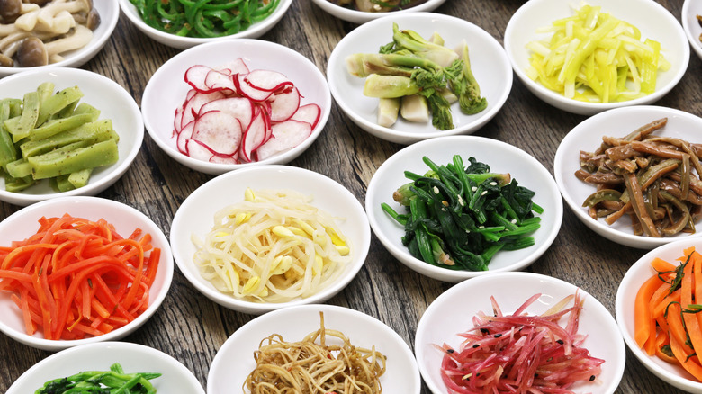 array of Korean side dishes