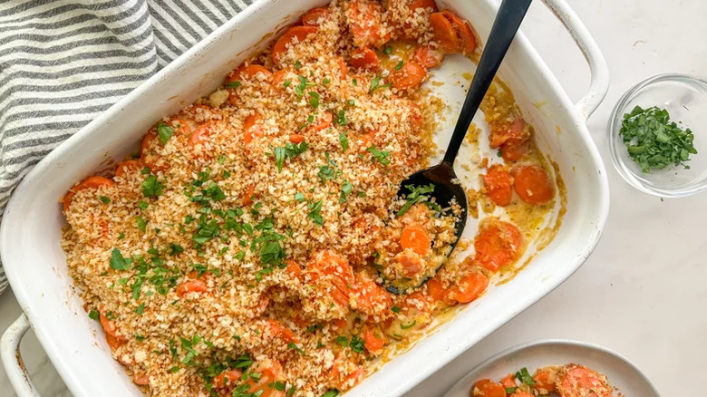 Creamy carrot casserole in a dish