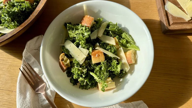 Kale Caesar salad in a bowl