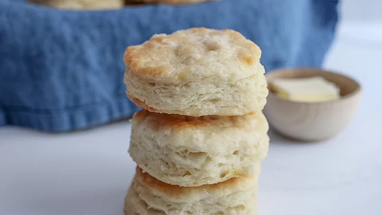Southern biscuits with butter and blue cloth