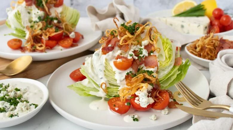 Bleu cheese wedge salad on a plate
