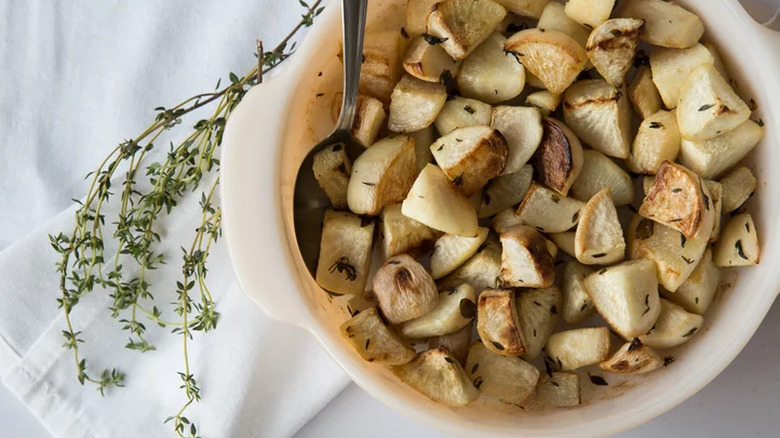 Bowl of turnips with herbs