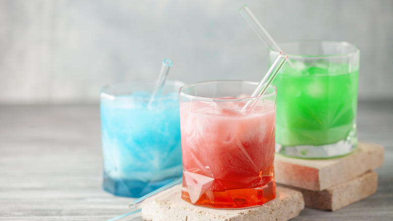 various flavors of dirty soda in glasses
