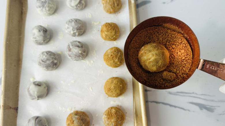Pumpkin truffles coated with gingersnap crumbs