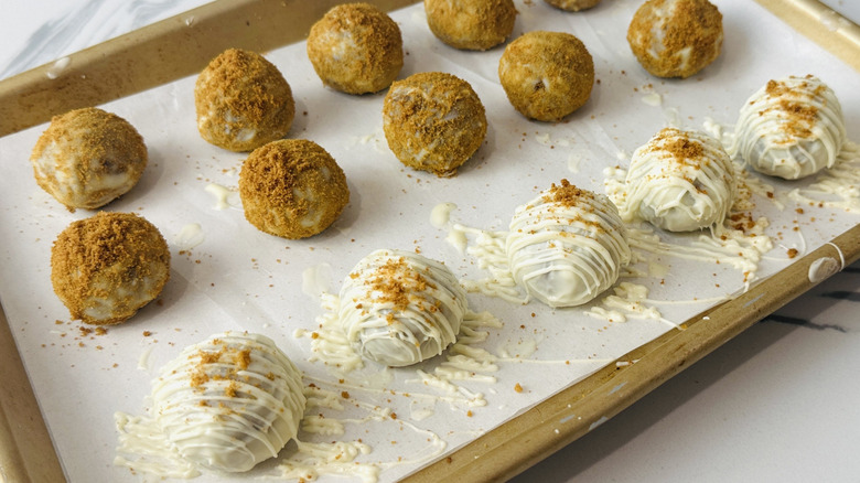 Pumpkin spice truffles on baking sheet