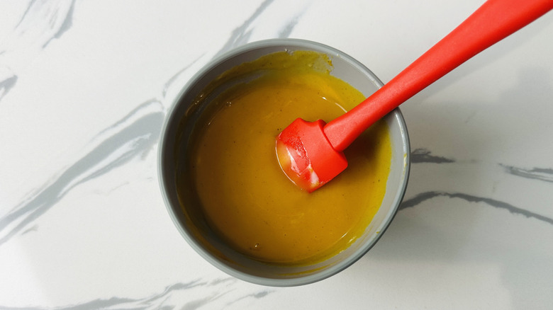 Pumpkin pie filling with white chocolate in bowl