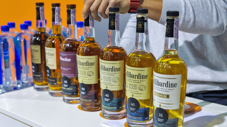 Bottles of Tullibardine Scottish whisky