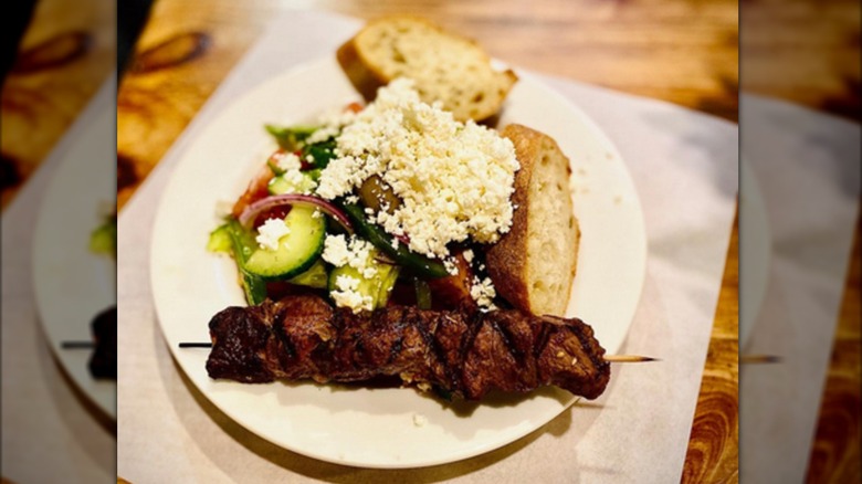 A kebab and salad at Cafe Arta in Seattle