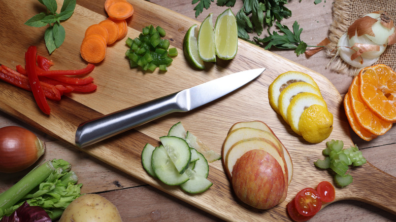 Paring knife on cutting board
