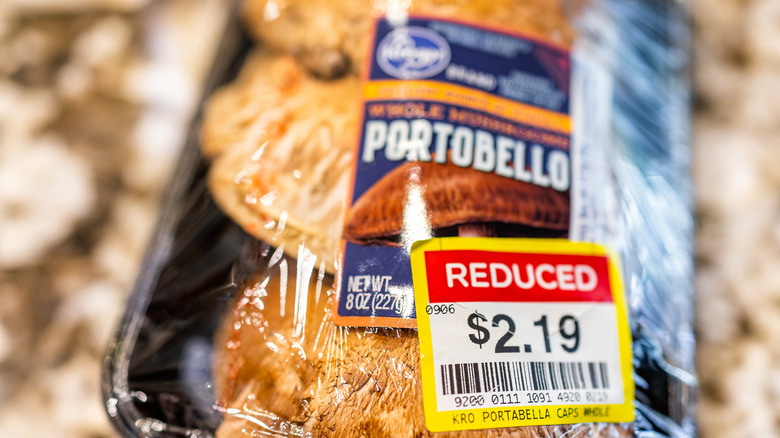 Package of reduced price mushrooms