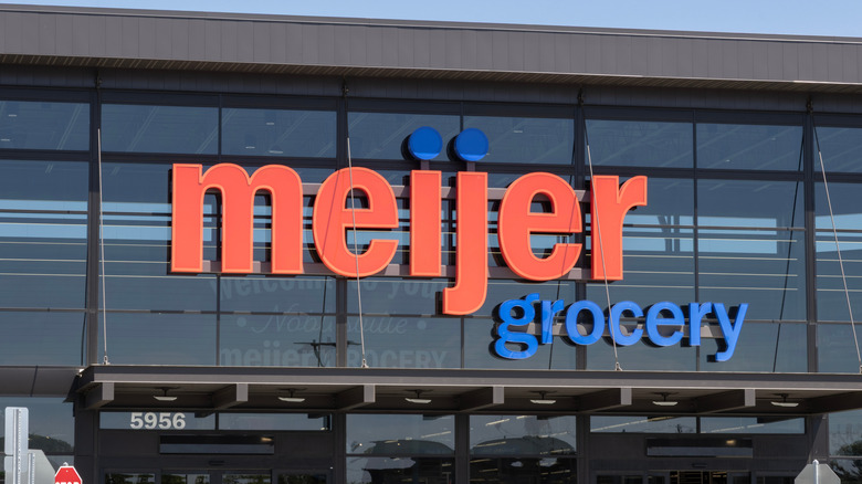 A large sign on a Meijer grocery store