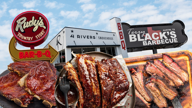 A composite image of various barbecue restaurants