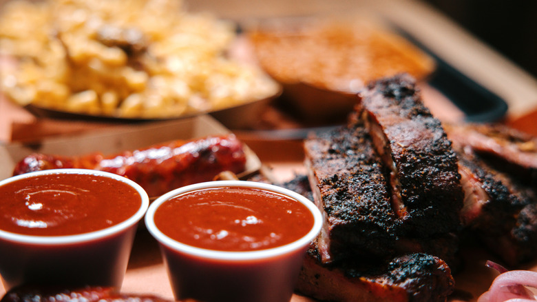 A plate of bbq at a restaurant