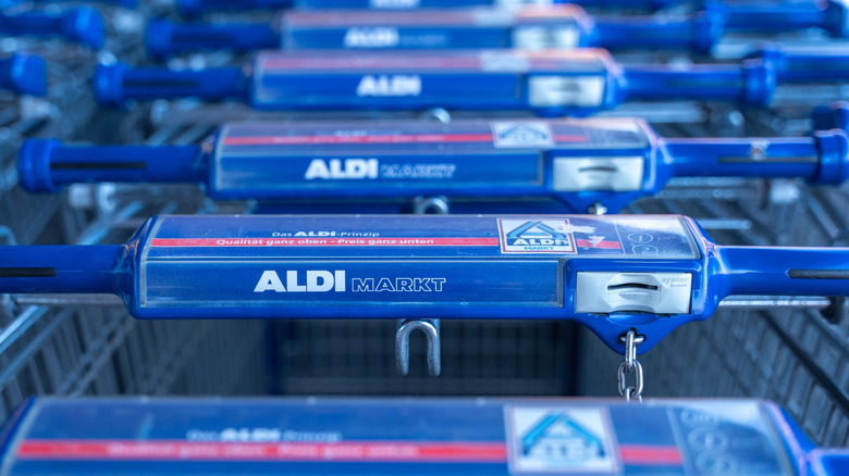 Row of Aldi shopping carts