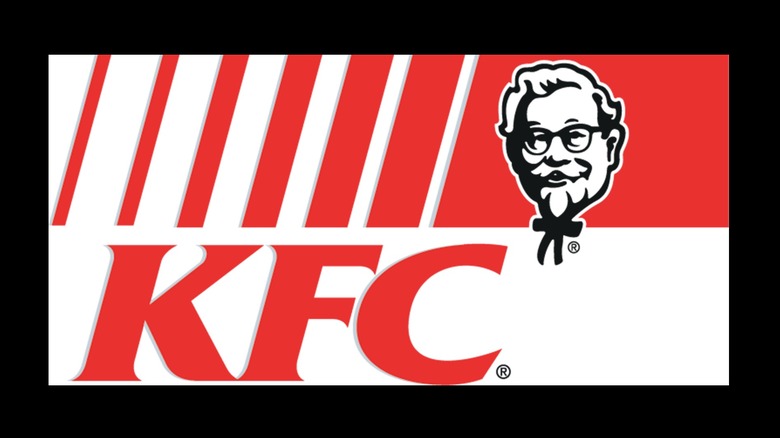 1991 KFC mascot and logo with red striped background