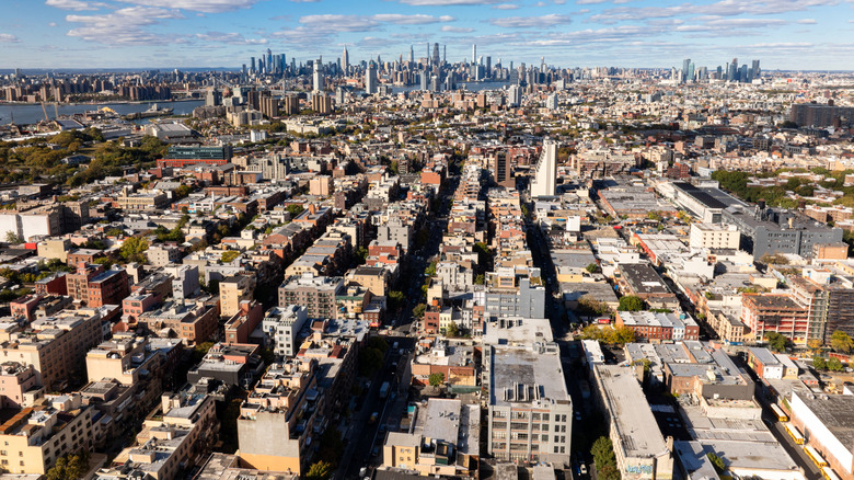 Brooklyn, New York, aerial view looking toward Manhattan