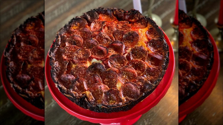 Whole pepperoni pizza from Pequod's