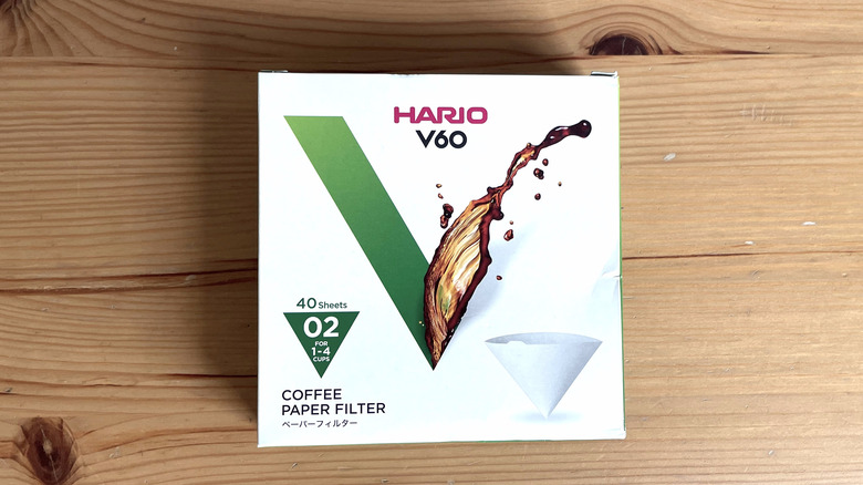 package of Hario V60 filters on a wooden table