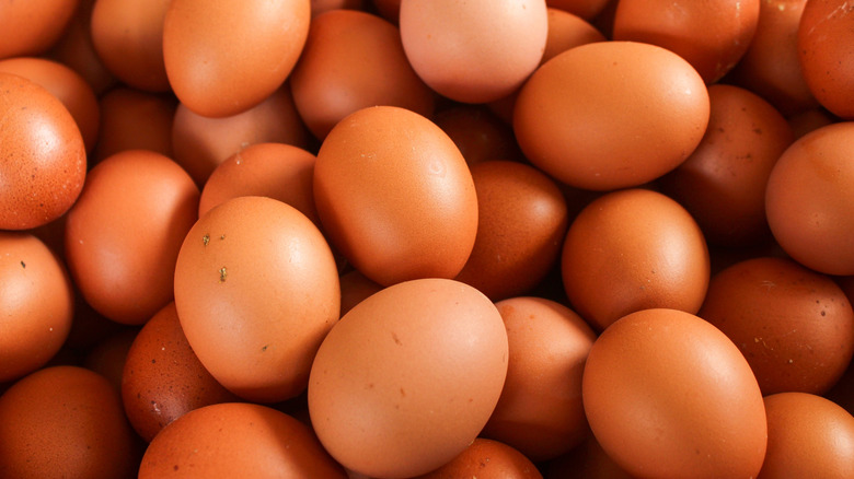 Brown eggs in a pile