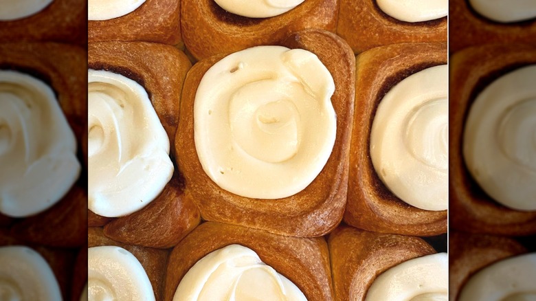 Rows of gooey cinnamon rolls