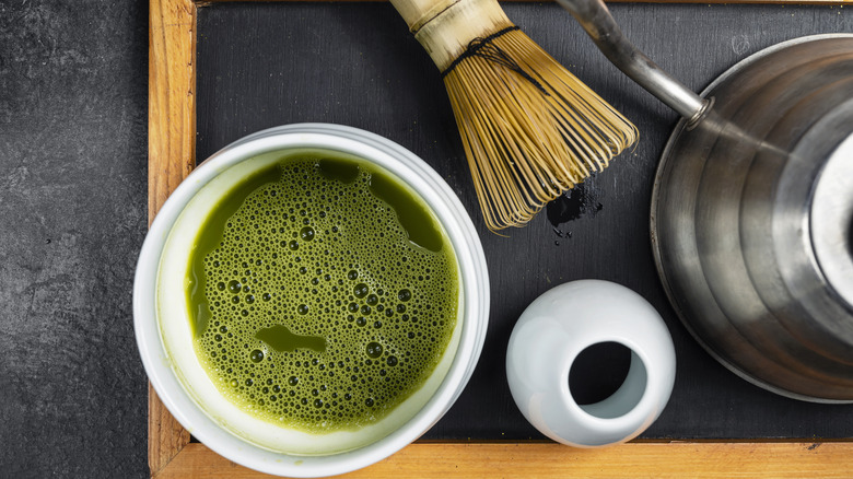 Tray holding matcha and other tea preparation tools