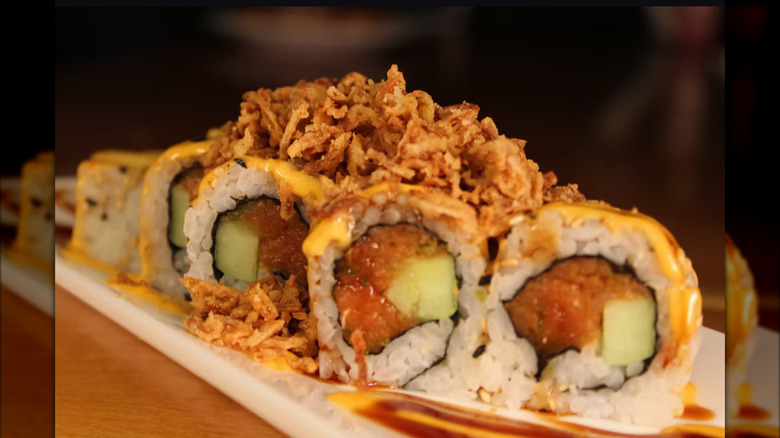 Sushi roll on a platter