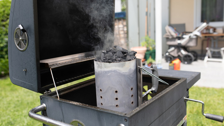 charcoal chimney on a grill