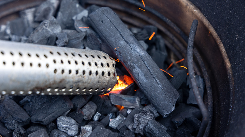 electric charcoal starter in pile of coals