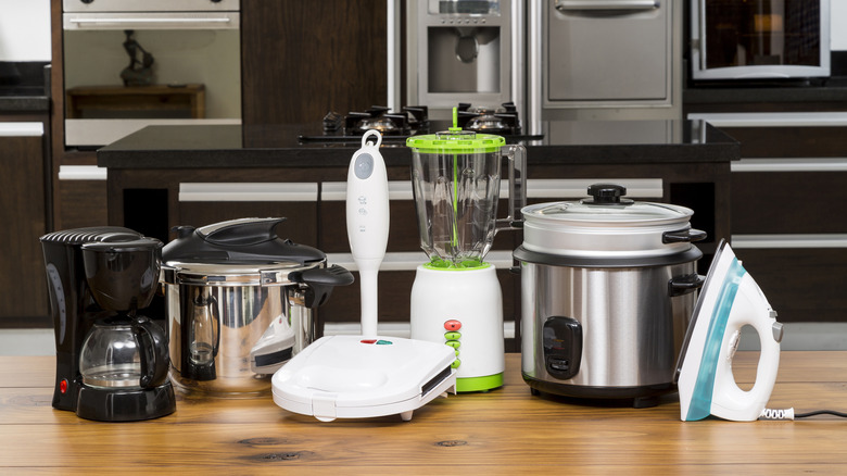unplugged appliances on a kitchen counter