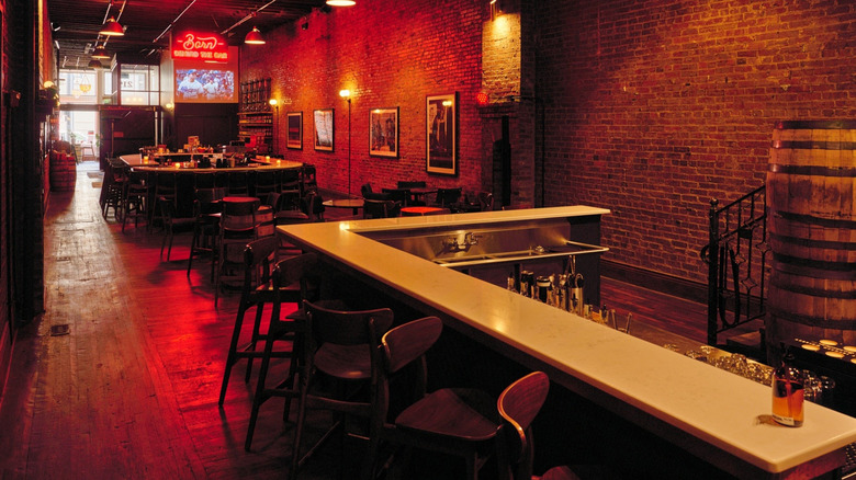 Bar lit by red lights in Nashville