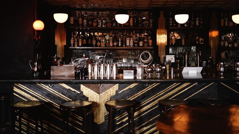 Wooden bar with barstools in Nashville
