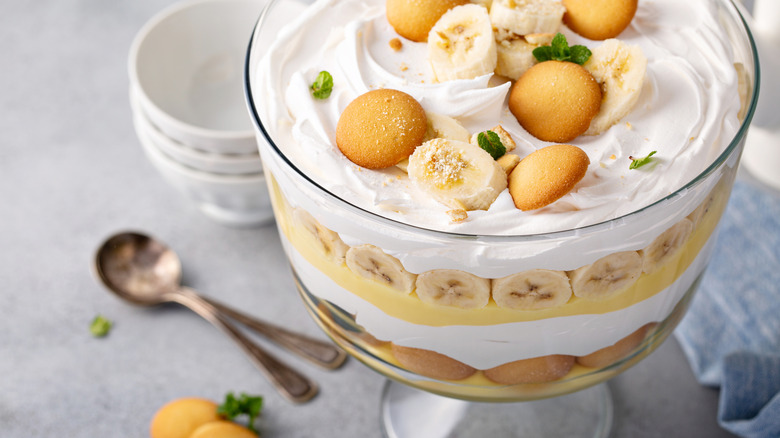 Classic banana pudding in a tiered trifle glass