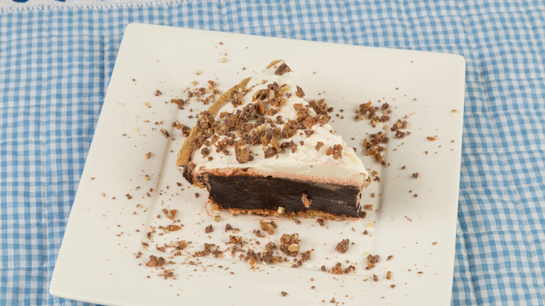 A slice of chocolatey black bottom pie