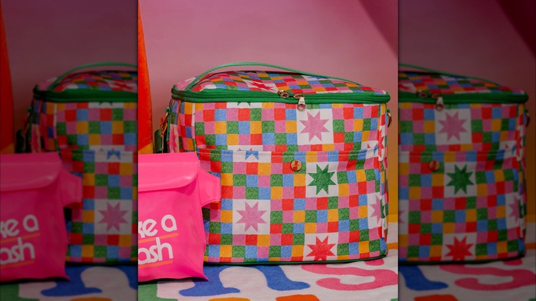 colorful cooler bag with green strap