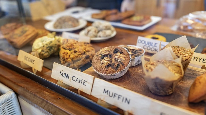 The pastry case at Seylou Bakery & Mill with cakes and scones on display