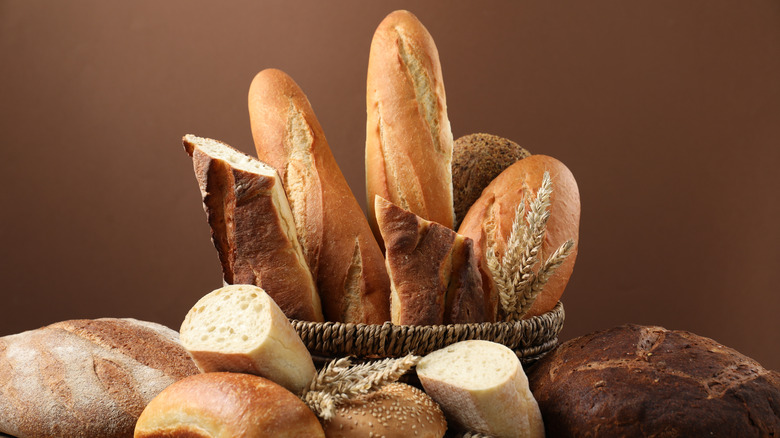 A basket full of various kinds of bread
