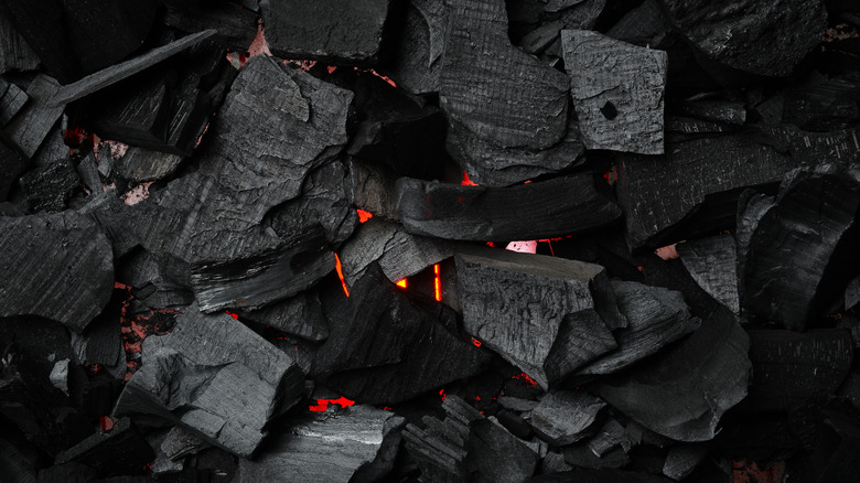charcoal with coals glowing underneath