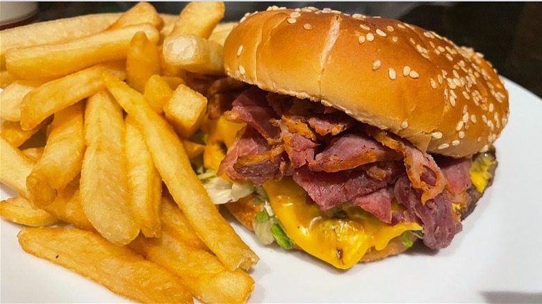 A pastrami burger from Crown Burgers