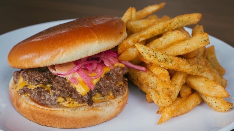 Burger and fries at Mix Market in Columbus, Georgia