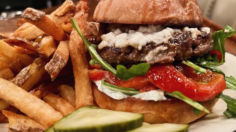 Lamb burger and fries at Nightingale in Minneapolis, MN