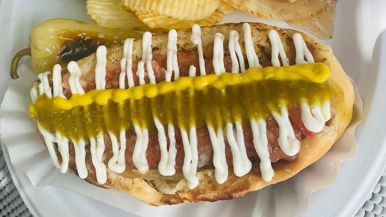 Close-up of a Sonoran hot dog
