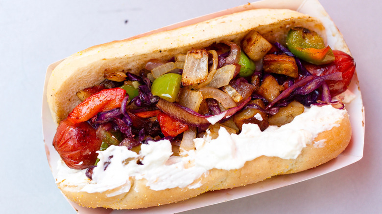 A Seattle Dog with cream cheese and grilled onions