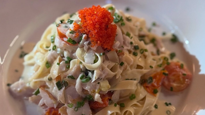 A plate of pasta with sablefish and roe at Nostrana in Portland